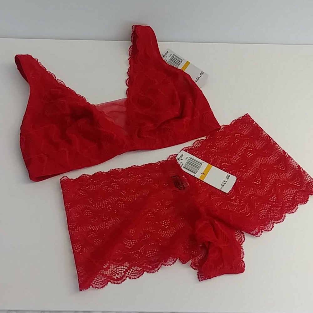 Red Lace Bralette with matching lace bottom